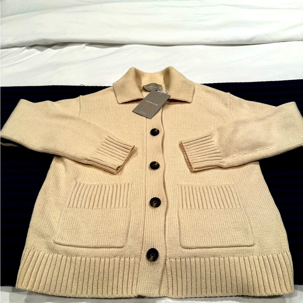 EVERLANE IVORY, ORGANIC COTTON CHORE JACKET CARDIGAN XS